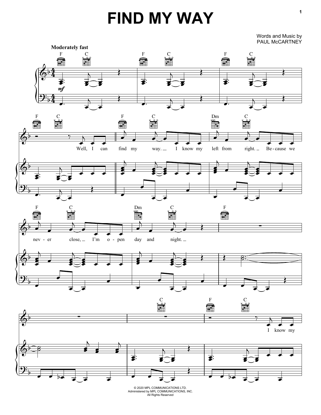 Paul McCartney Find My Way Sheet Music Notes & Chords for Lead Sheet / Fake Book - Download or Print PDF