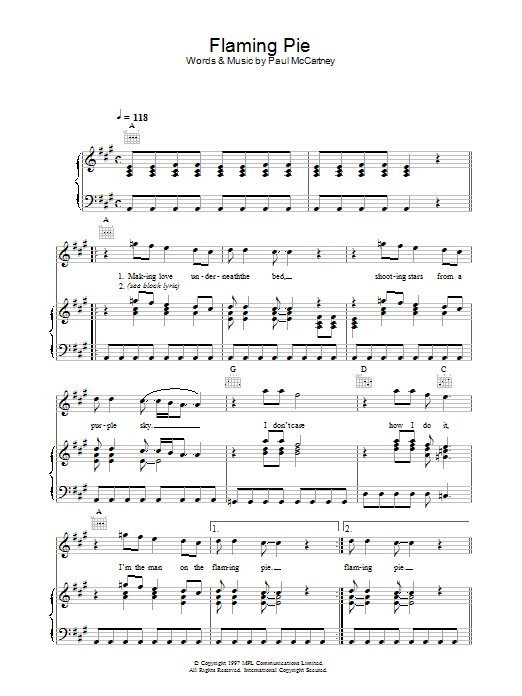 Paul McCartney Flaming Pie Sheet Music Notes & Chords for Lyrics & Chords - Download or Print PDF
