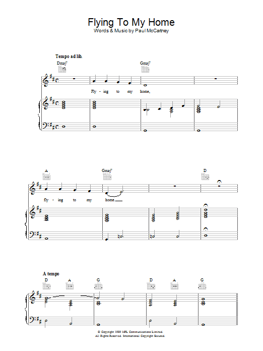 Paul McCartney Flying To My Home Sheet Music Notes & Chords for Lyrics & Chords - Download or Print PDF