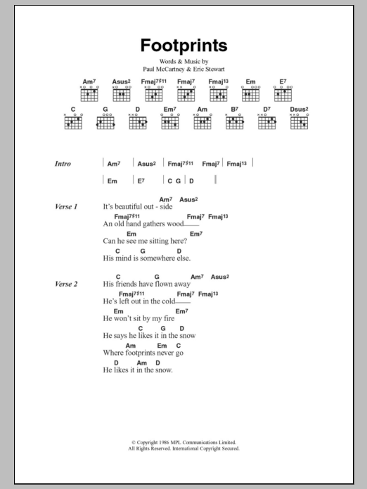 Paul McCartney Footprints Sheet Music Notes & Chords for Lyrics & Chords - Download or Print PDF