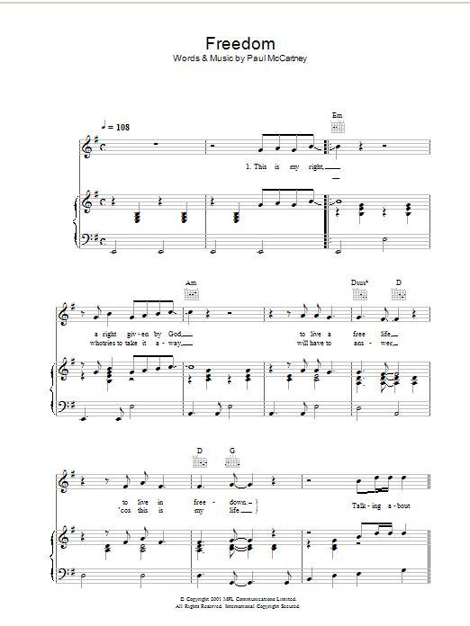 Paul McCartney Freedom Sheet Music Notes & Chords for Lyrics & Chords - Download or Print PDF