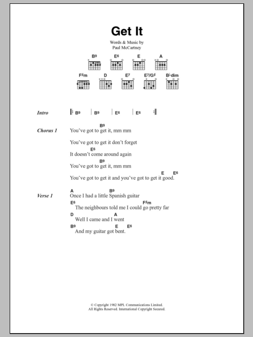 Paul McCartney Get It Sheet Music Notes & Chords for Lyrics & Chords - Download or Print PDF