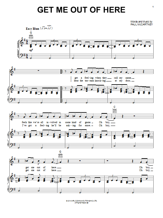 Paul McCartney Get Me Out Of Here Sheet Music Notes & Chords for Piano, Vocal & Guitar (Right-Hand Melody) - Download or Print PDF