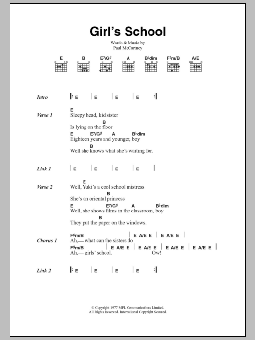 Paul McCartney & Wings Girls' School Sheet Music Notes & Chords for Lyrics & Chords - Download or Print PDF