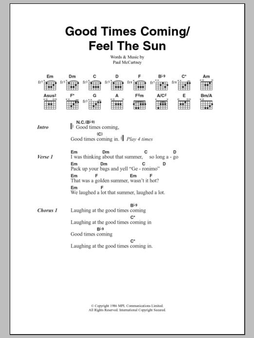 Paul McCartney Good Times Coming/Feel The Sun Sheet Music Notes & Chords for Lyrics & Chords - Download or Print PDF