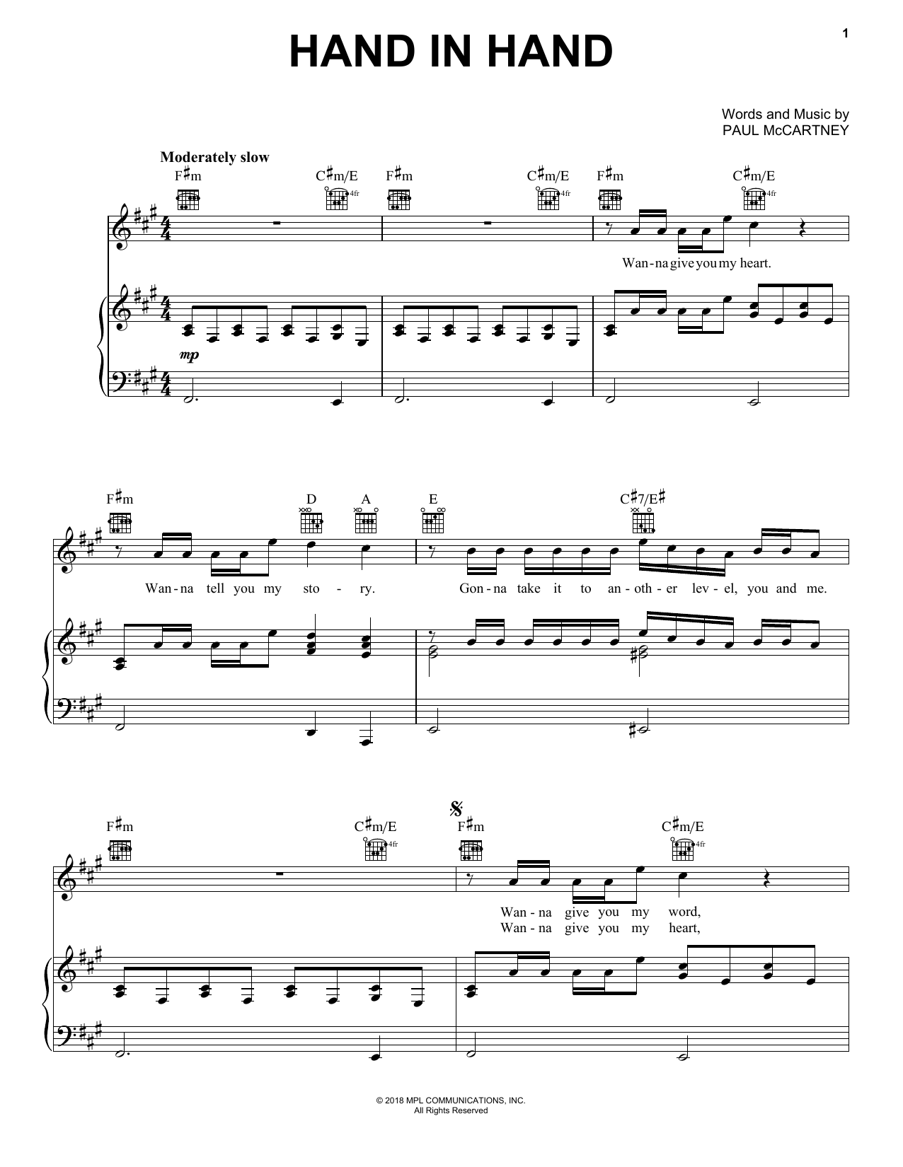 Paul McCartney Hand In Hand Sheet Music Notes & Chords for Piano, Vocal & Guitar (Right-Hand Melody) - Download or Print PDF