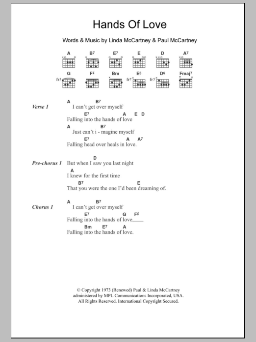 Paul McCartney Hands Of Love Sheet Music Notes & Chords for Lyrics & Chords - Download or Print PDF