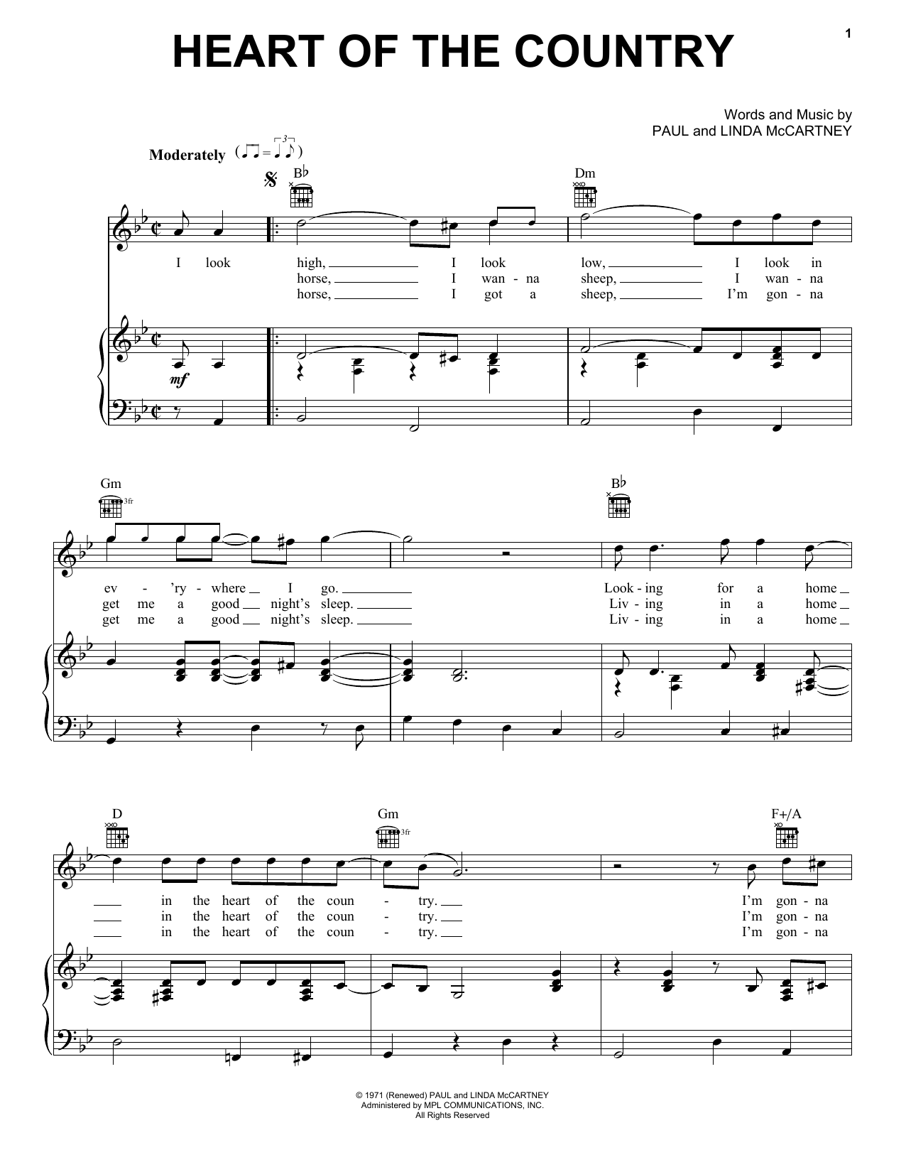 Paul McCartney Heart Of The Country Sheet Music Notes & Chords for Lyrics & Chords - Download or Print PDF