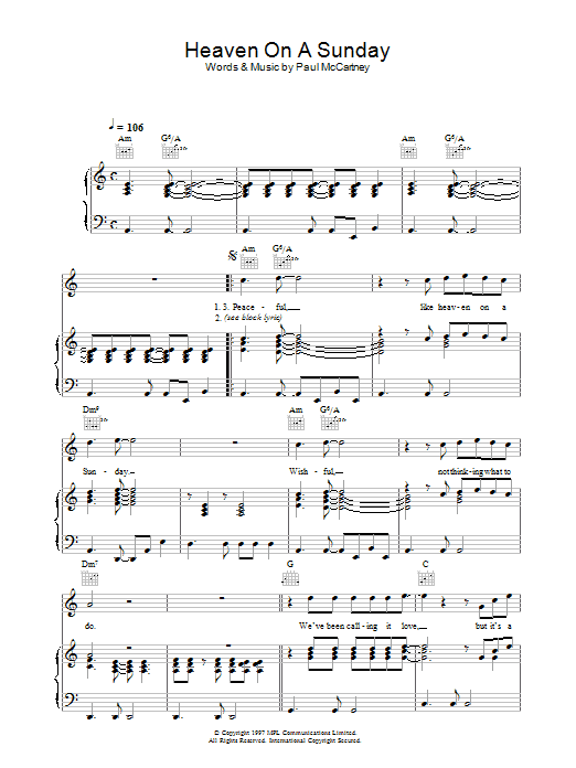 Paul McCartney Heaven On A Sunday Sheet Music Notes & Chords for Lyrics & Chords - Download or Print PDF