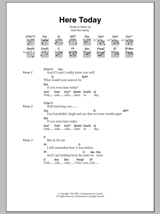 Paul McCartney Here Today Sheet Music Notes & Chords for Piano, Vocal & Guitar (Right-Hand Melody) - Download or Print PDF