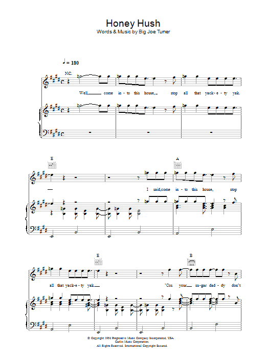 Paul McCartney Honey Hush Sheet Music Notes & Chords for Piano, Vocal & Guitar (Right-Hand Melody) - Download or Print PDF