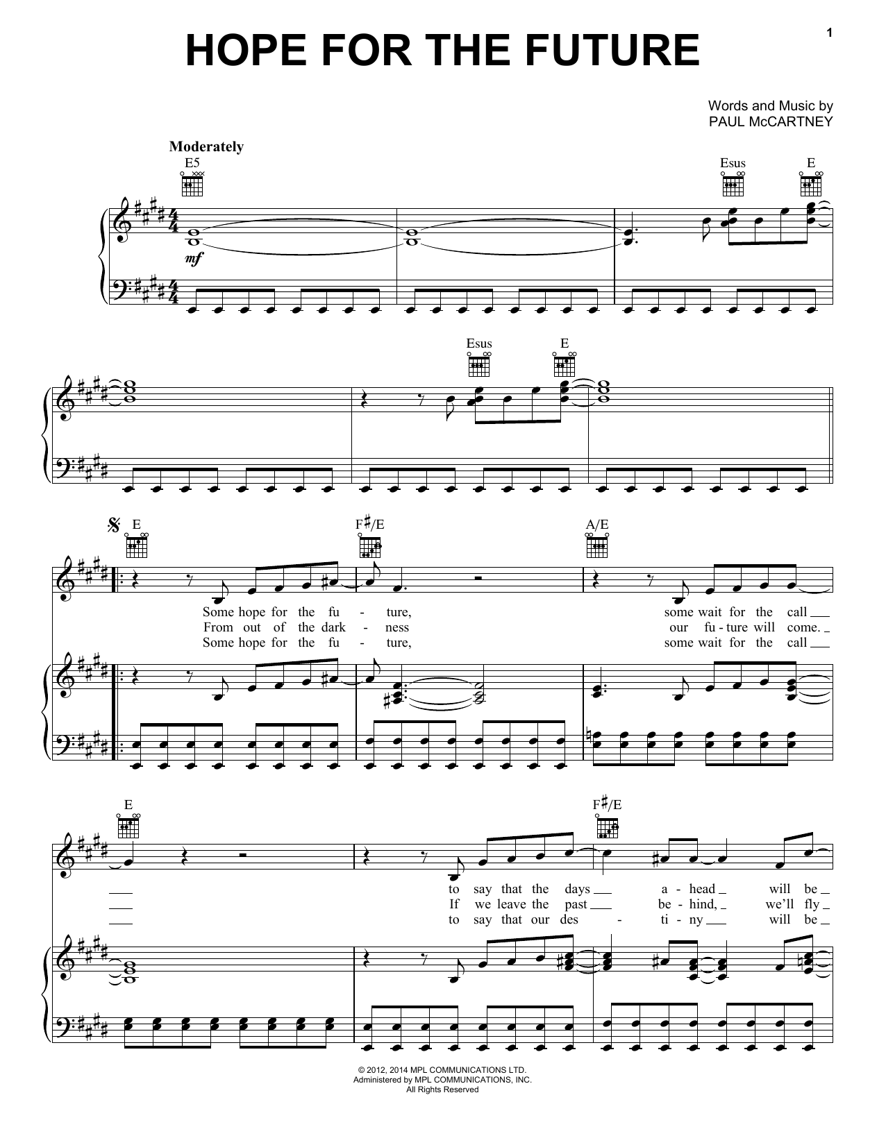 Paul McCartney Hope For The Future Sheet Music Notes & Chords for Easy Piano - Download or Print PDF