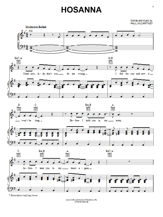 Paul McCartney Hosanna Sheet Music Notes & Chords for Piano, Vocal & Guitar (Right-Hand Melody) - Download or Print PDF Paul McCartney Hosanna Sheet Music Notes & Chords for Piano, Vocal & Guitar (Right-Hand Melody) - Download or Print PDF
