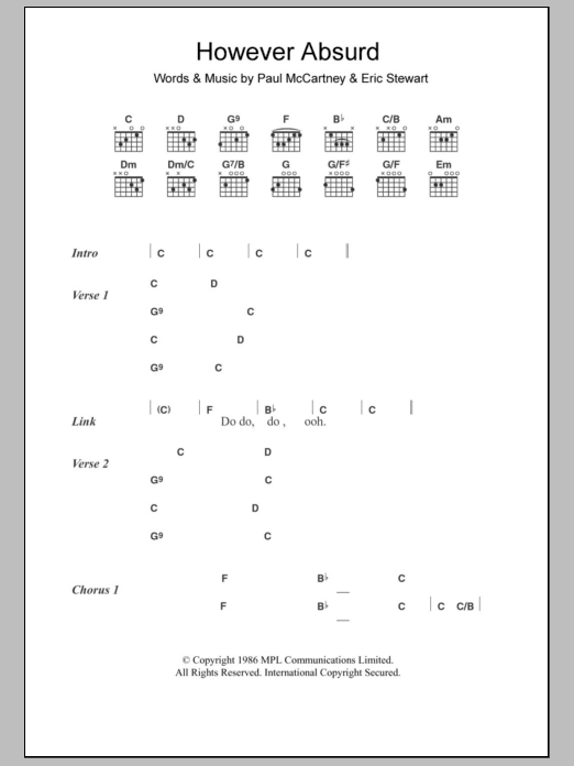 Paul McCartney However Absurd Sheet Music Notes & Chords for Lyrics & Chords - Download or Print PDF