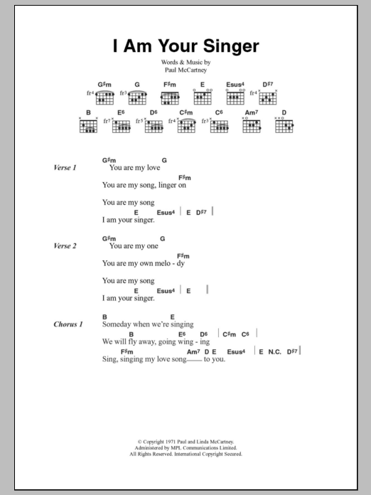 Paul McCartney & Wings I Am Your Singer Sheet Music Notes & Chords for Lyrics & Chords - Download or Print PDF