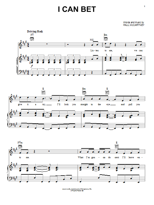 Paul McCartney I Can Bet Sheet Music Notes & Chords for Piano, Vocal & Guitar (Right-Hand Melody) - Download or Print PDF Paul McCartney I Can Bet Sheet Music Notes & Chords for Piano, Vocal & Guitar (Right-Hand Melody) - Download or Print PDF