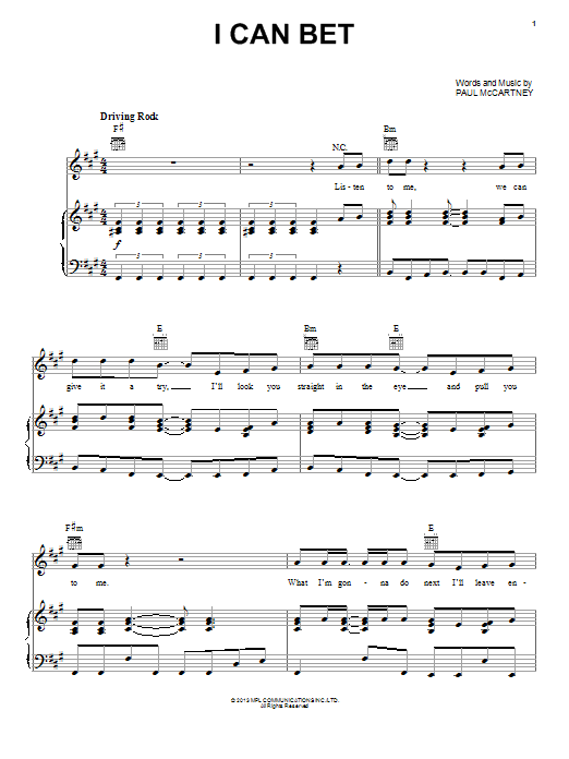 Paul McCartney I Can Bet Sheet Music Notes & Chords for Piano, Vocal & Guitar (Right-Hand Melody) - Download or Print PDF