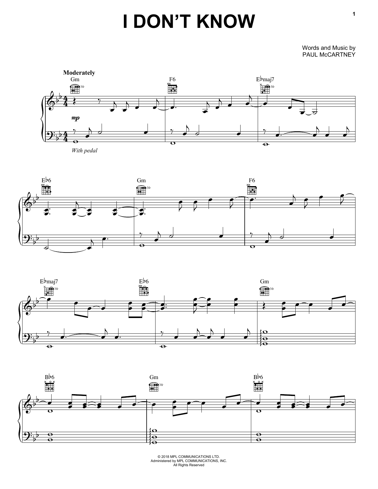 Paul McCartney I Don't Know Sheet Music Notes & Chords for Lyrics & Chords - Download or Print PDF