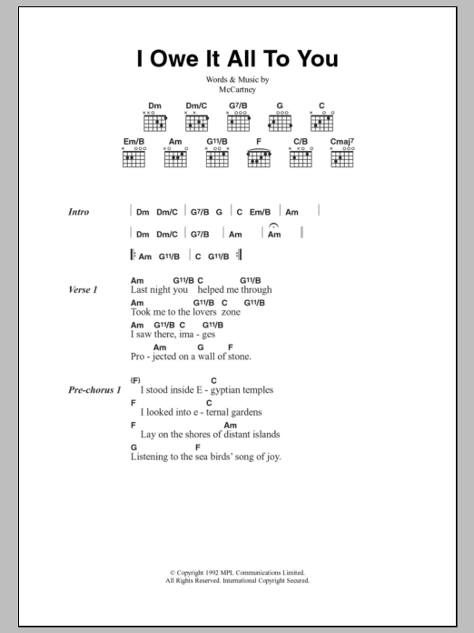 Paul McCartney I Owe It All To You Sheet Music Notes & Chords for Lyrics & Chords - Download or Print PDF