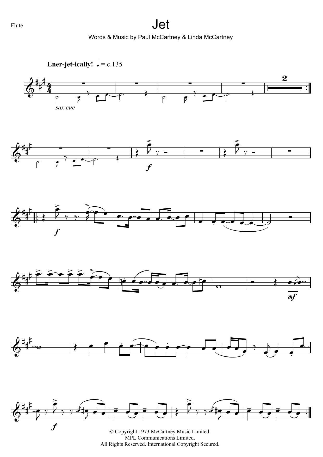 Paul McCartney Jet Sheet Music Notes & Chords for Flute - Download or Print PDF