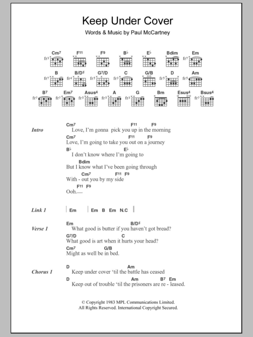 Paul McCartney Keep Under Cover Sheet Music Notes & Chords for Lyrics & Chords - Download or Print PDF