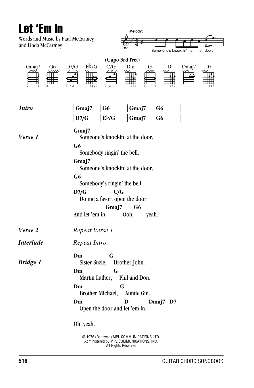Paul McCartney Let 'Em In Sheet Music Notes & Chords for Lyrics & Chords - Download or Print PDF