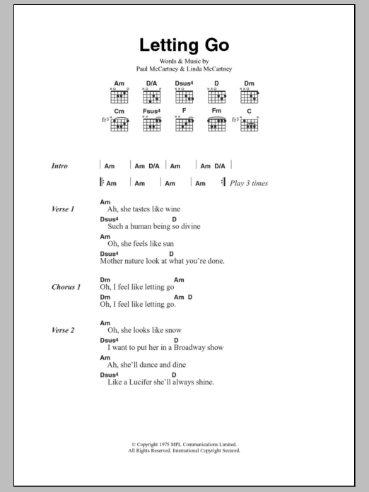 Paul McCartney & Wings Letting Go Sheet Music Notes & Chords for Lyrics & Chords - Download or Print PDF