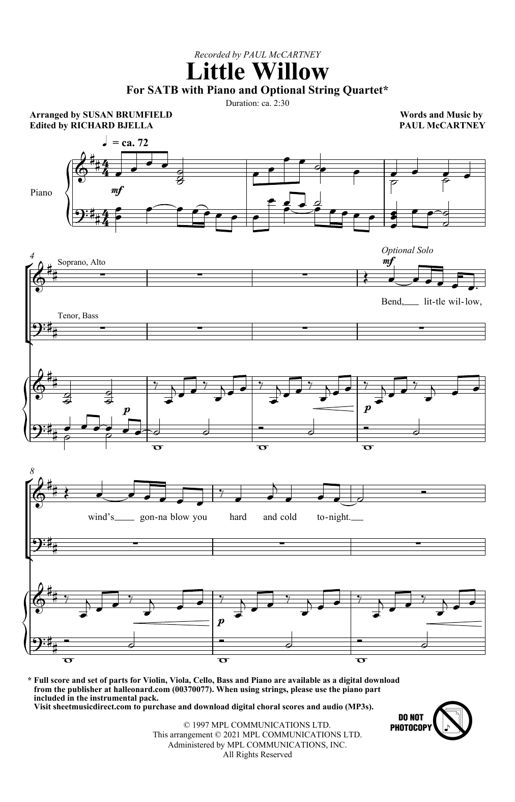 Paul McCartney Little Willow (arr. Susan Brumfield) Sheet Music Notes & Chords for SATB Choir - Download or Print PDF