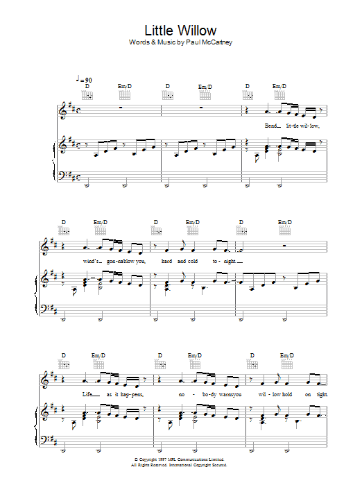 Paul McCartney Little Willow Sheet Music Notes & Chords for Lyrics & Chords - Download or Print PDF