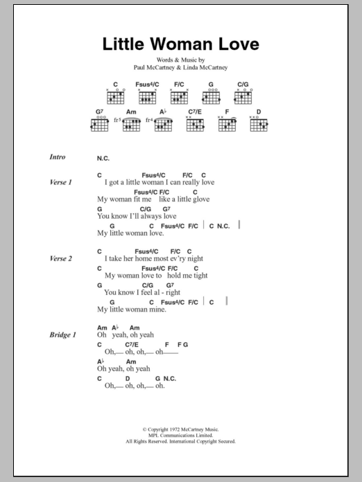 Paul McCartney & Wings Little Woman Love Sheet Music Notes & Chords for Lyrics & Chords - Download or Print PDF