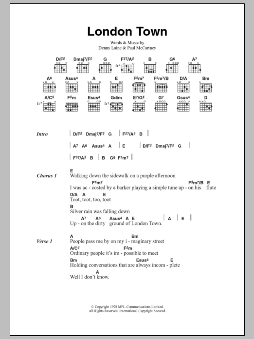 Paul McCartney & Wings London Town Sheet Music Notes & Chords for Lyrics & Chords - Download or Print PDF