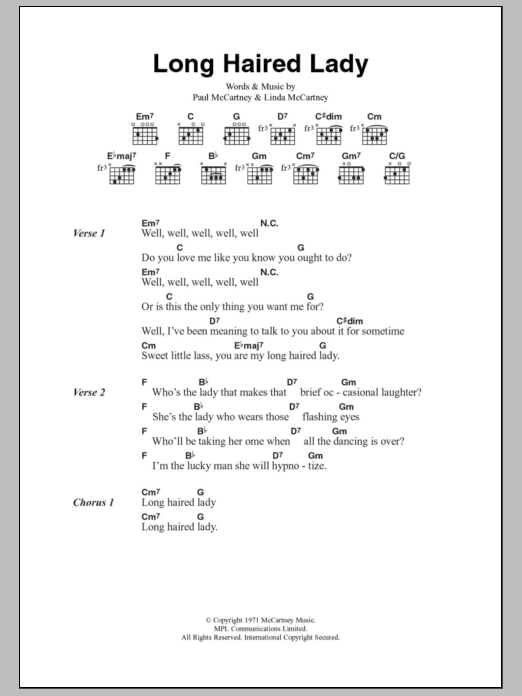 Paul McCartney Long Haired Lady Sheet Music Notes & Chords for Lyrics & Chords - Download or Print PDF