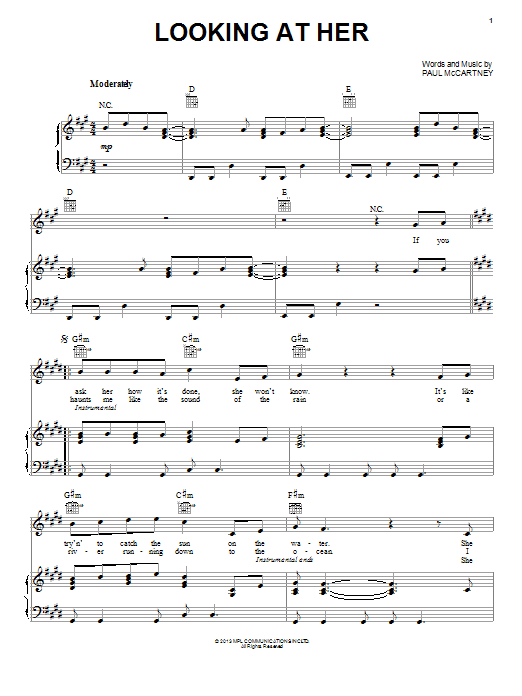 Paul McCartney Looking At Her Sheet Music Notes & Chords for Piano, Vocal & Guitar (Right-Hand Melody) - Download or Print PDF Paul McCartney Looking At Her Sheet Music Notes & Chords for Piano, Vocal & Guitar (Right-Hand Melody) - Download or Print PDF