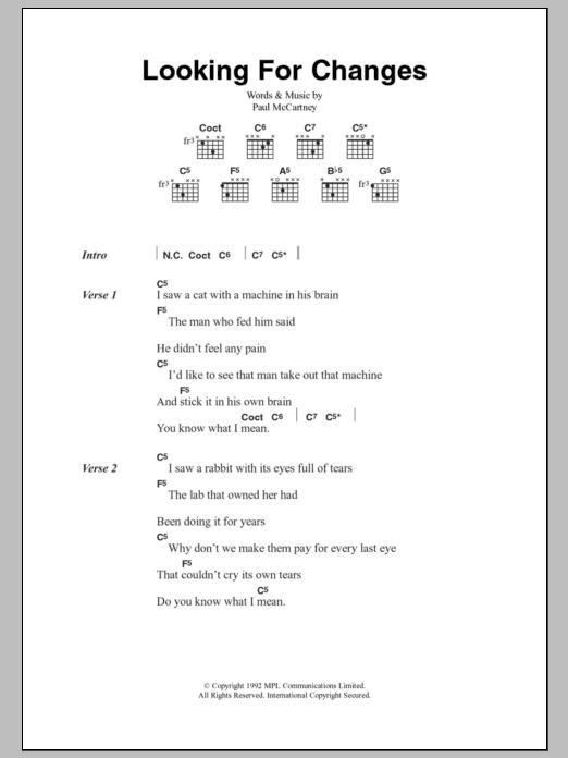 Paul McCartney Looking For Changes Sheet Music Notes & Chords for Lyrics & Chords - Download or Print PDF