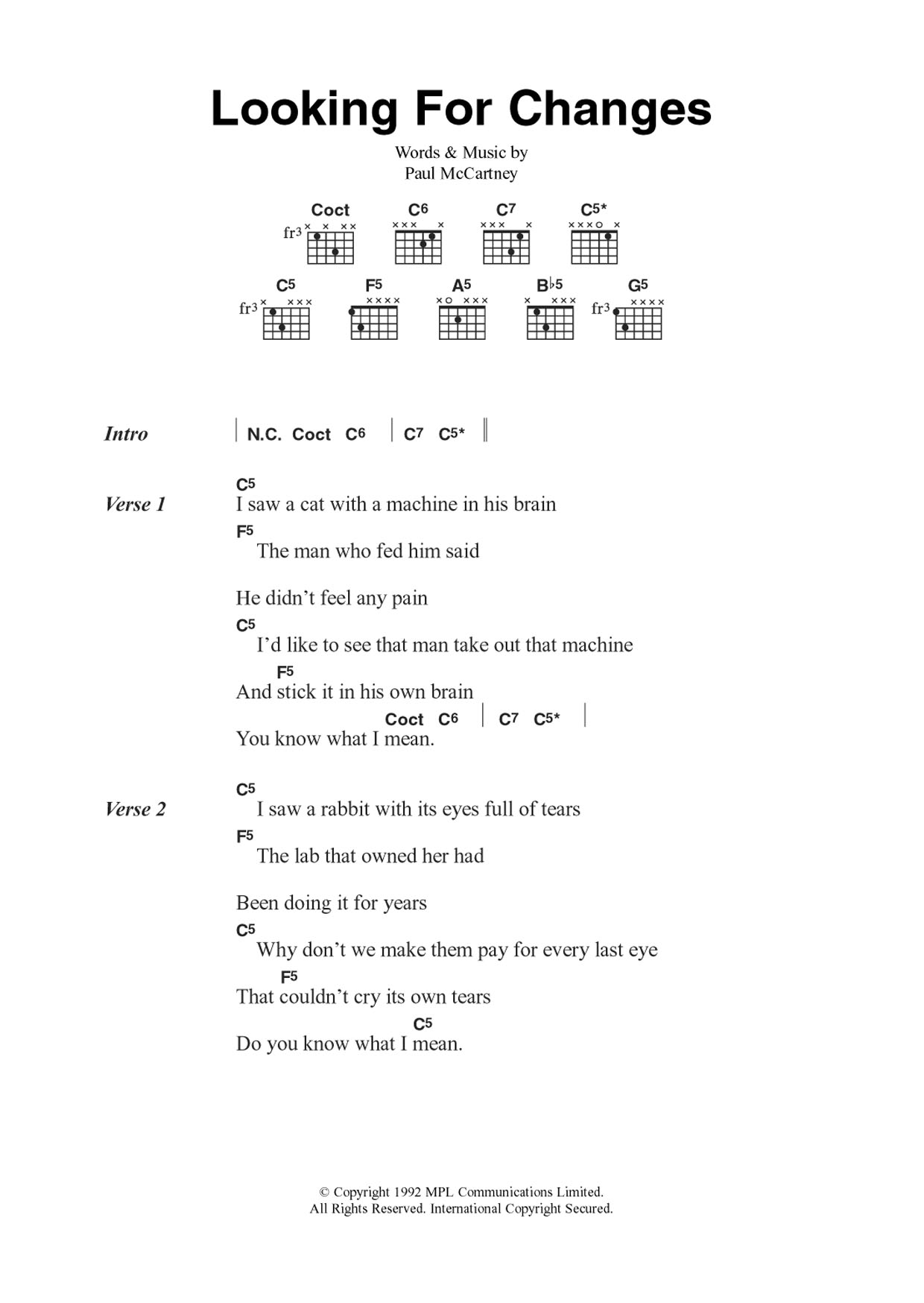 Paul McCartney Looking For Changes Sheet Music Notes & Chords for Guitar Chords/Lyrics - Download or Print PDF