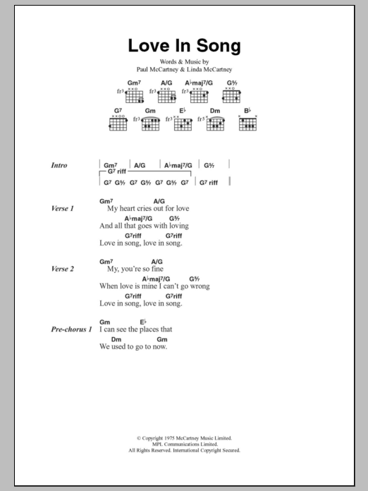 Paul McCartney & Wings Love In Song Sheet Music Notes & Chords for Lyrics & Chords - Download or Print PDF