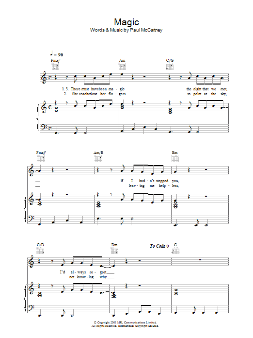 Paul McCartney Magic Sheet Music Notes & Chords for Lyrics & Chords - Download or Print PDF