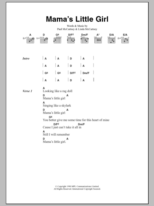 Paul McCartney Mama's Little Girl Sheet Music Notes & Chords for Lyrics & Chords - Download or Print PDF