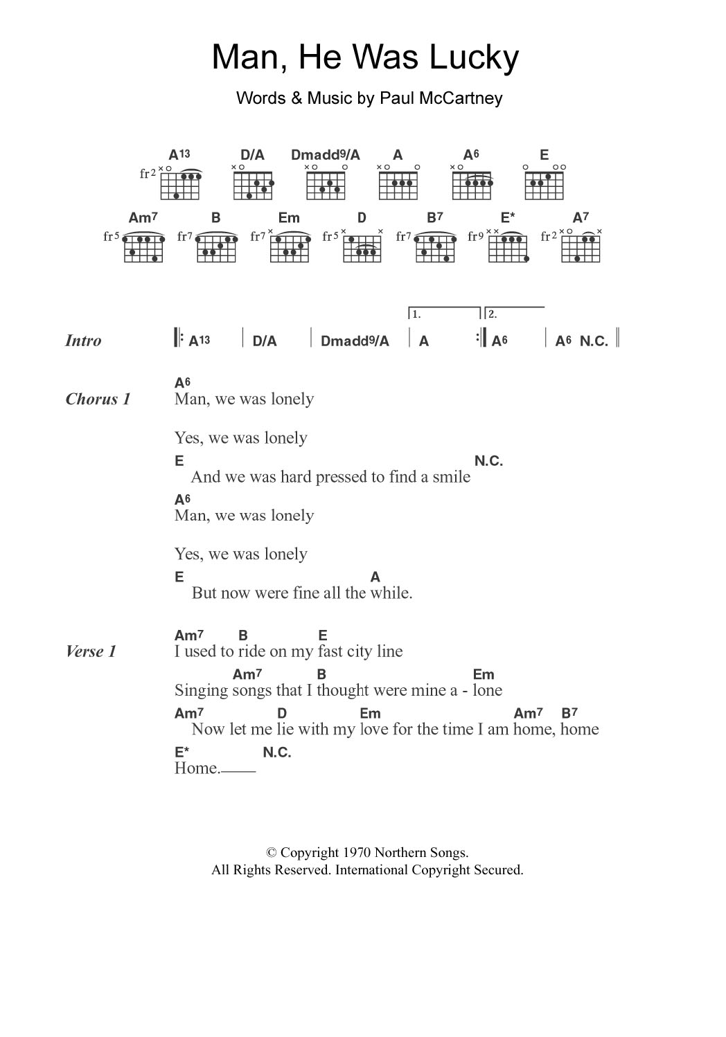 Paul McCartney Man He Was Lucky Sheet Music Notes & Chords for Guitar Chords/Lyrics - Download or Print PDF