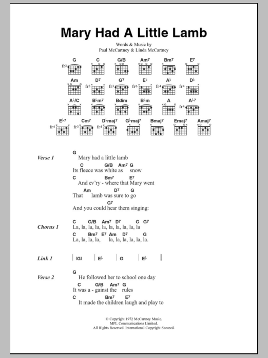 Paul McCartney & Wings Mary Had A Little Lamb Sheet Music Notes & Chords for Lyrics & Chords - Download or Print PDF