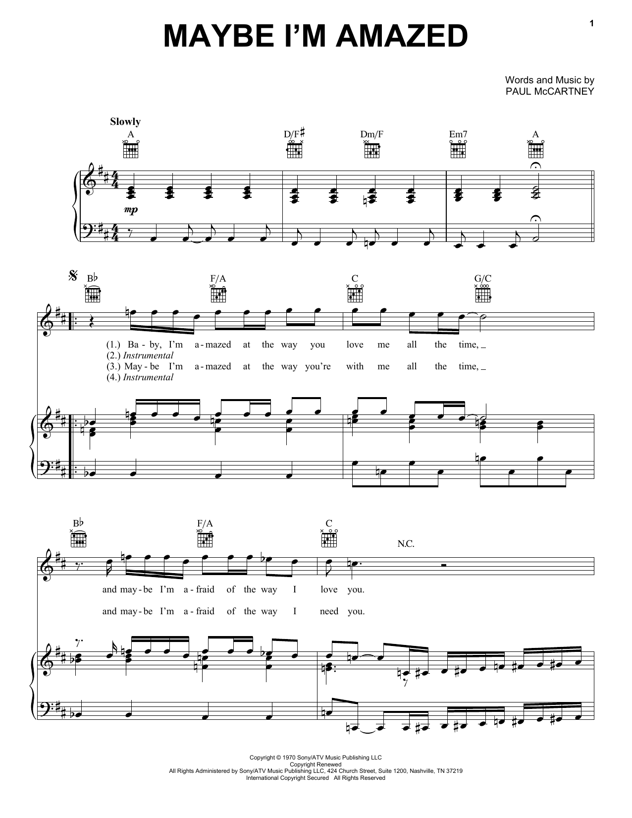 Paul McCartney Maybe I'm Amazed Sheet Music Notes & Chords for Easy Guitar Tab - Download or Print PDF