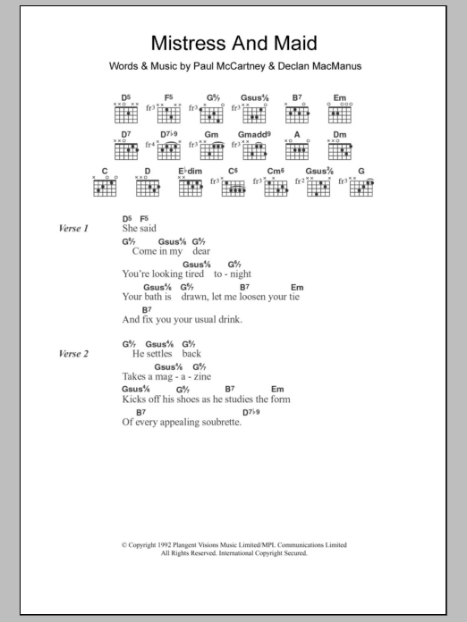 Paul McCartney Mistress And Maid Sheet Music Notes & Chords for Guitar Chords/Lyrics - Download or Print PDF