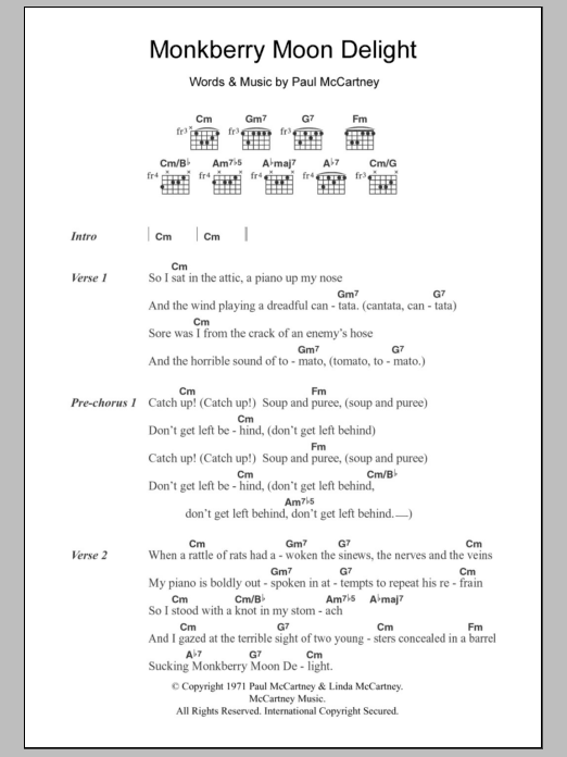 Paul McCartney Monkberry Moon Delight Sheet Music Notes & Chords for Guitar Chords/Lyrics - Download or Print PDF