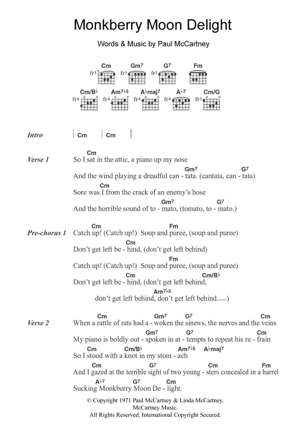 Paul McCartney Monkberry Moon Delight Sheet Music Notes & Chords for Lyrics & Chords - Download or Print PDF