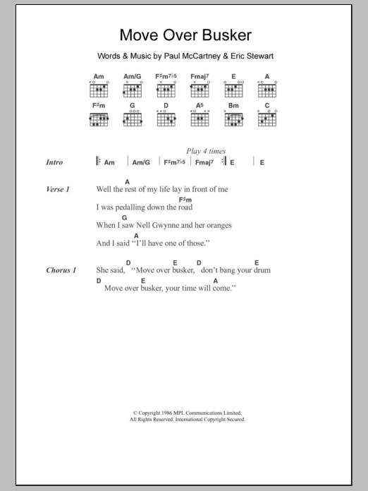 Paul McCartney Move Over Busker Sheet Music Notes & Chords for Lyrics & Chords - Download or Print PDF