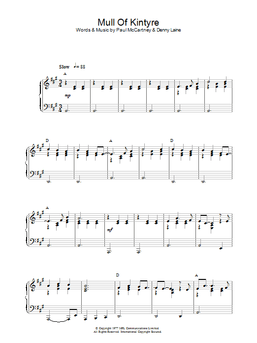 Paul McCartney Mull Of Kintyre Sheet Music Notes & Chords for Lyrics & Chords - Download or Print PDF