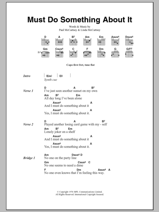 Paul McCartney & Wings Must Do Something About It Sheet Music Notes & Chords for Lyrics & Chords - Download or Print PDF