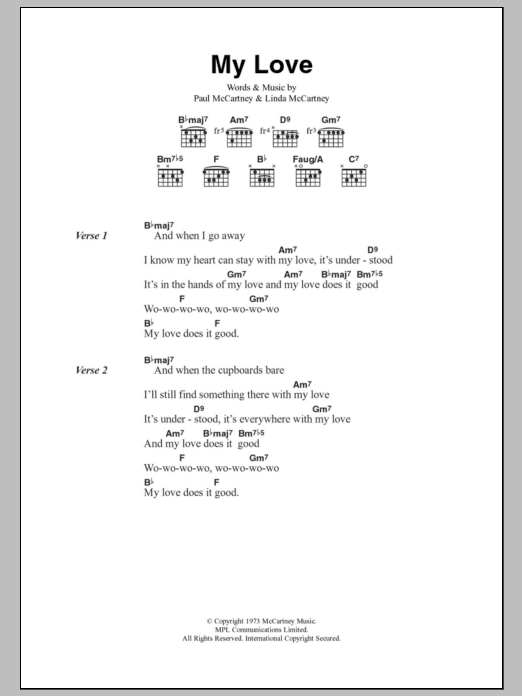 Paul McCartney & Wings My Love Sheet Music Notes & Chords for Lyrics & Chords - Download or Print PDF