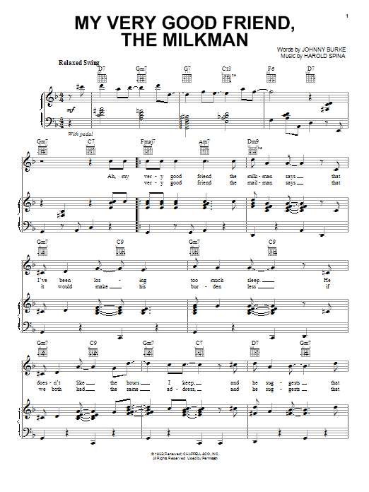 Paul McCartney My Very Good Friend, The Milkman Sheet Music Notes & Chords for Piano, Vocal & Guitar (Right-Hand Melody) - Download or Print PDF