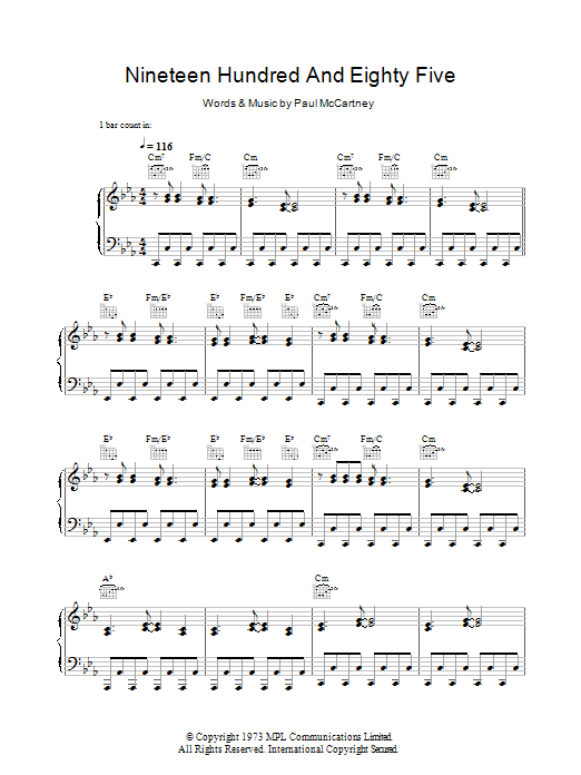 Paul McCartney Nineteen Hundred And Eighty-Five Sheet Music Notes & Chords for Easy Piano - Download or Print PDF